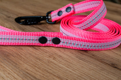 Pink Reflective Non-slip Dog Leash with Twist-Lock carabiner, 20 mm