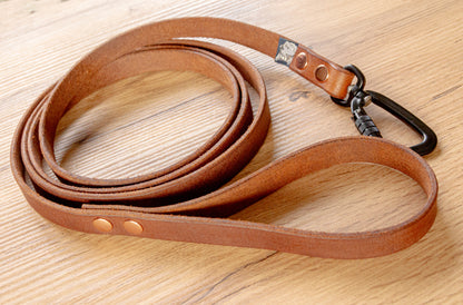 Light Brown Leather Dog Leash with Twist-Lock carabiner, 20 mm