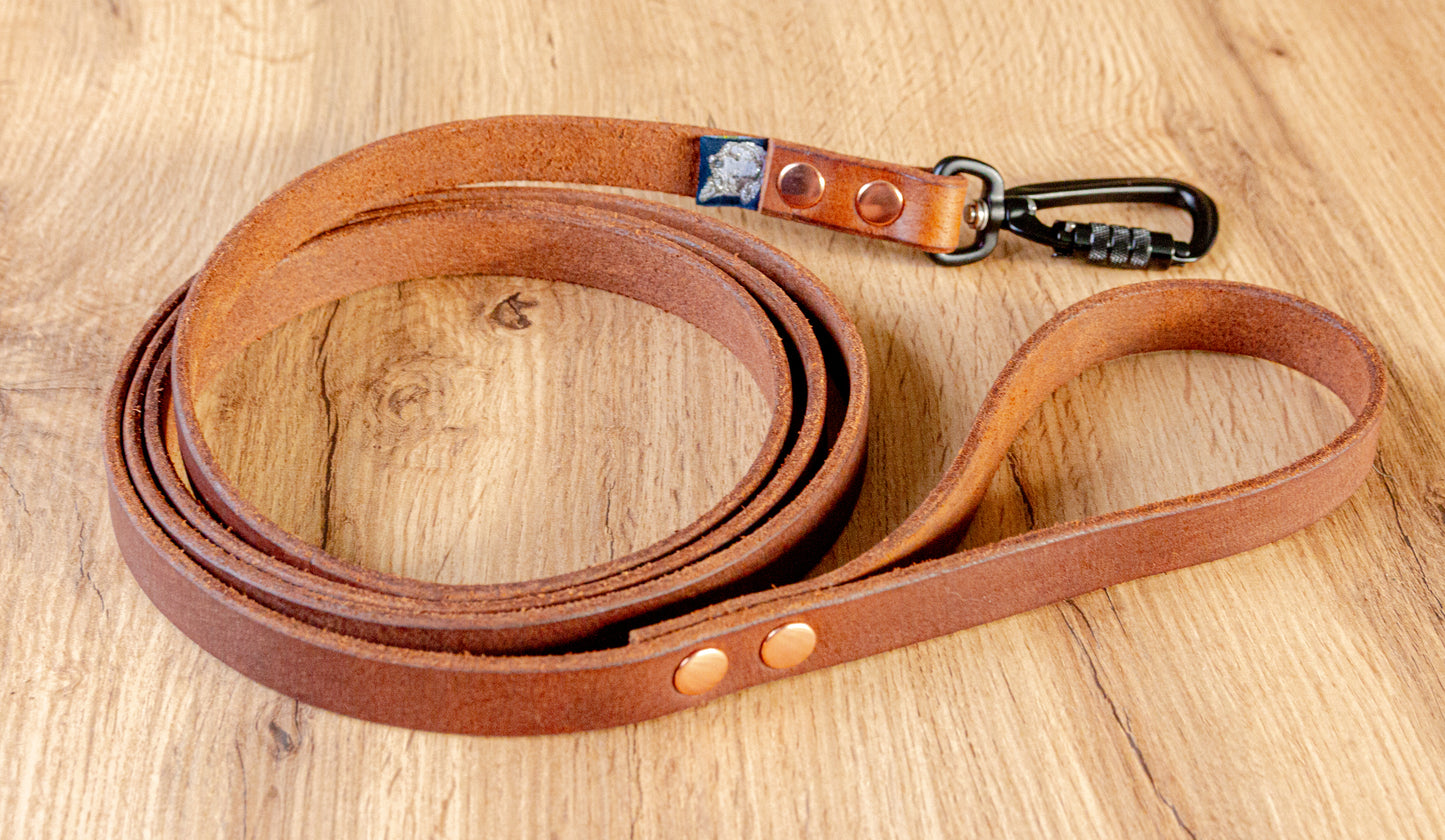 Light Brown Leather Dog Leash with Twist-Lock carabiner, 20 mm