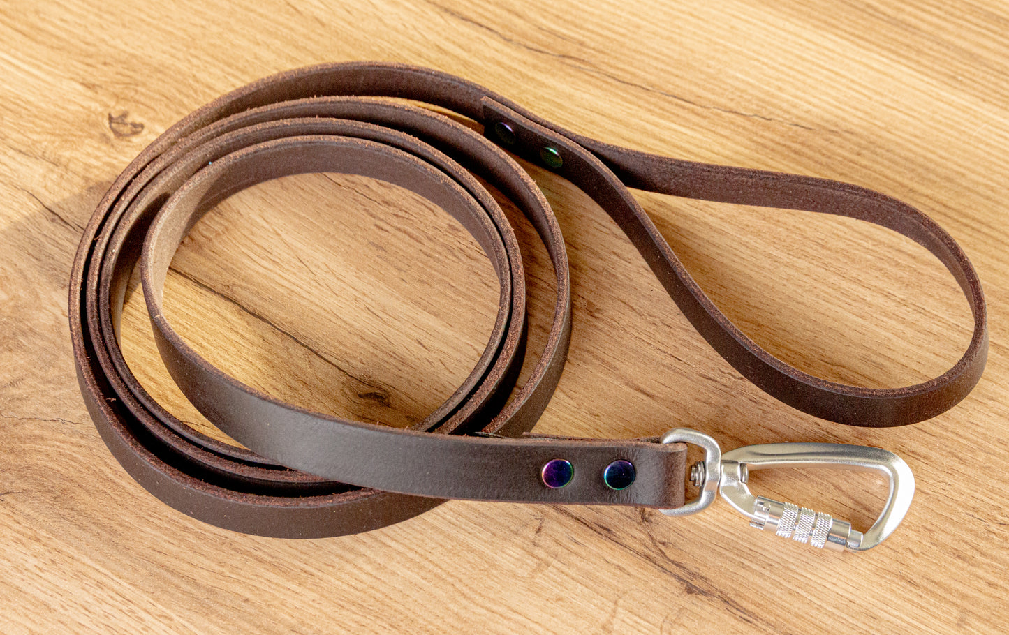 Dark Brown Leather Dog Leash with Twist-Lock carabiner, 20 mm