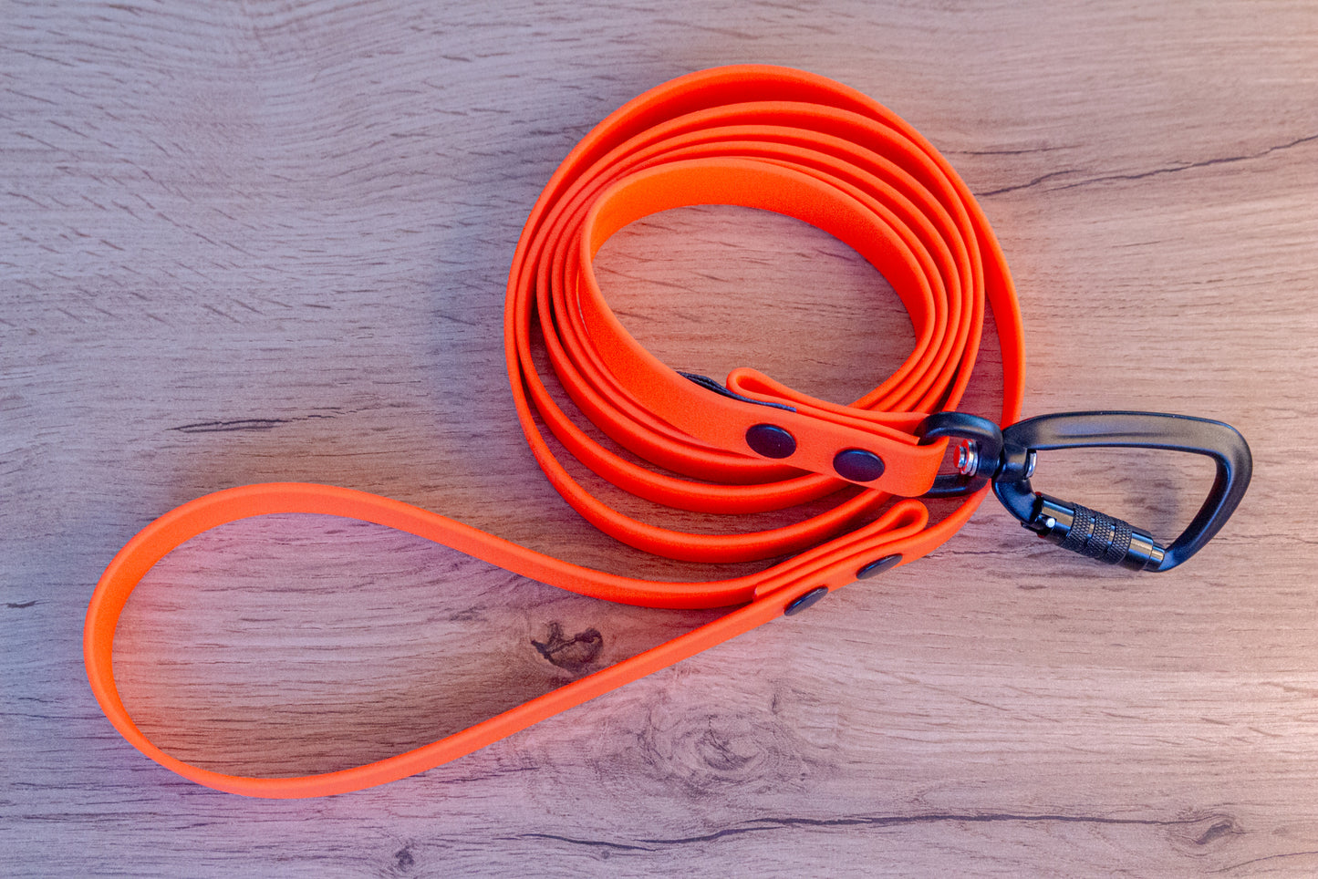 Neon Orange Biothane Dog Leash with a Twist-lock carabiner, 20 mm